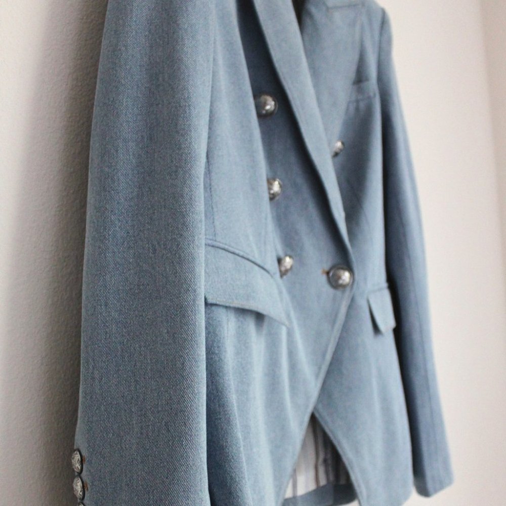 Veronica Beard Miller Dickey Double-breasted Denim Dickey Jacket, Hot! Size 0 - Picture 6 of 15